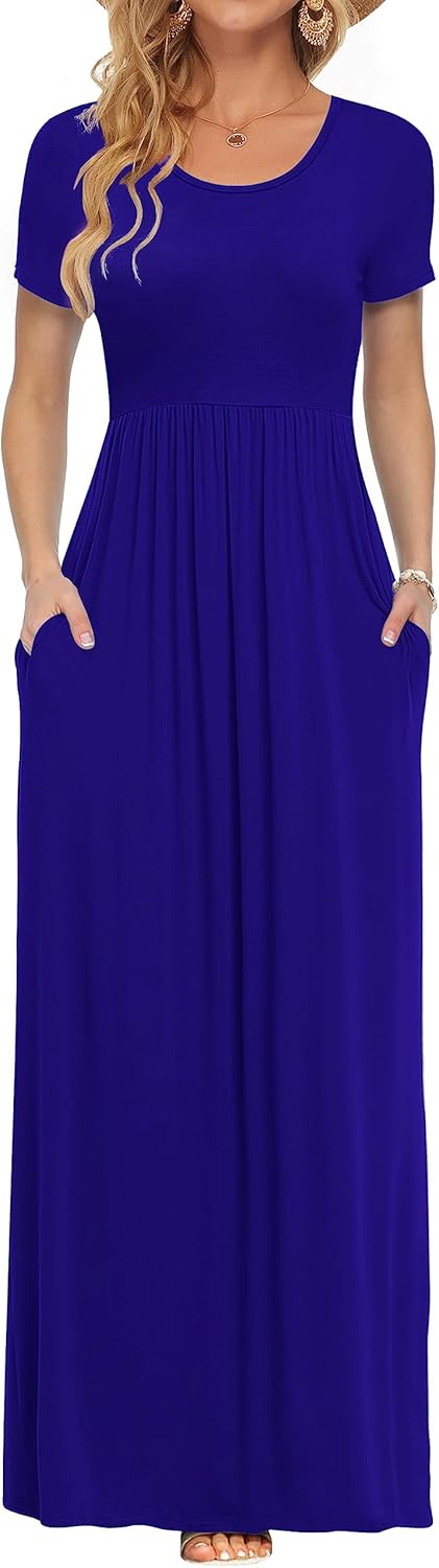 Women's Short Sleeve Loose Plain Casual Long Maxi Dresses for Women 2025
