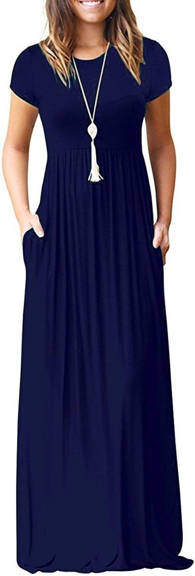 Women's Short Sleeve Loose Plain Casual Long Maxi Dresses for Women 2025