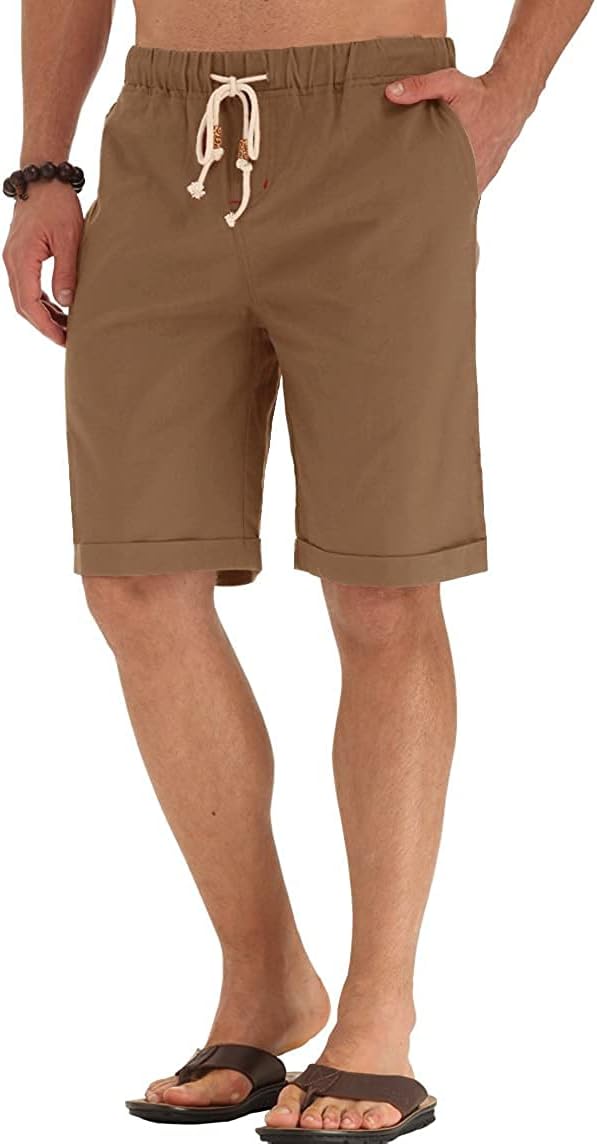 Men’s Linen Shorts Casual Drawstring Summer Beach Shorts