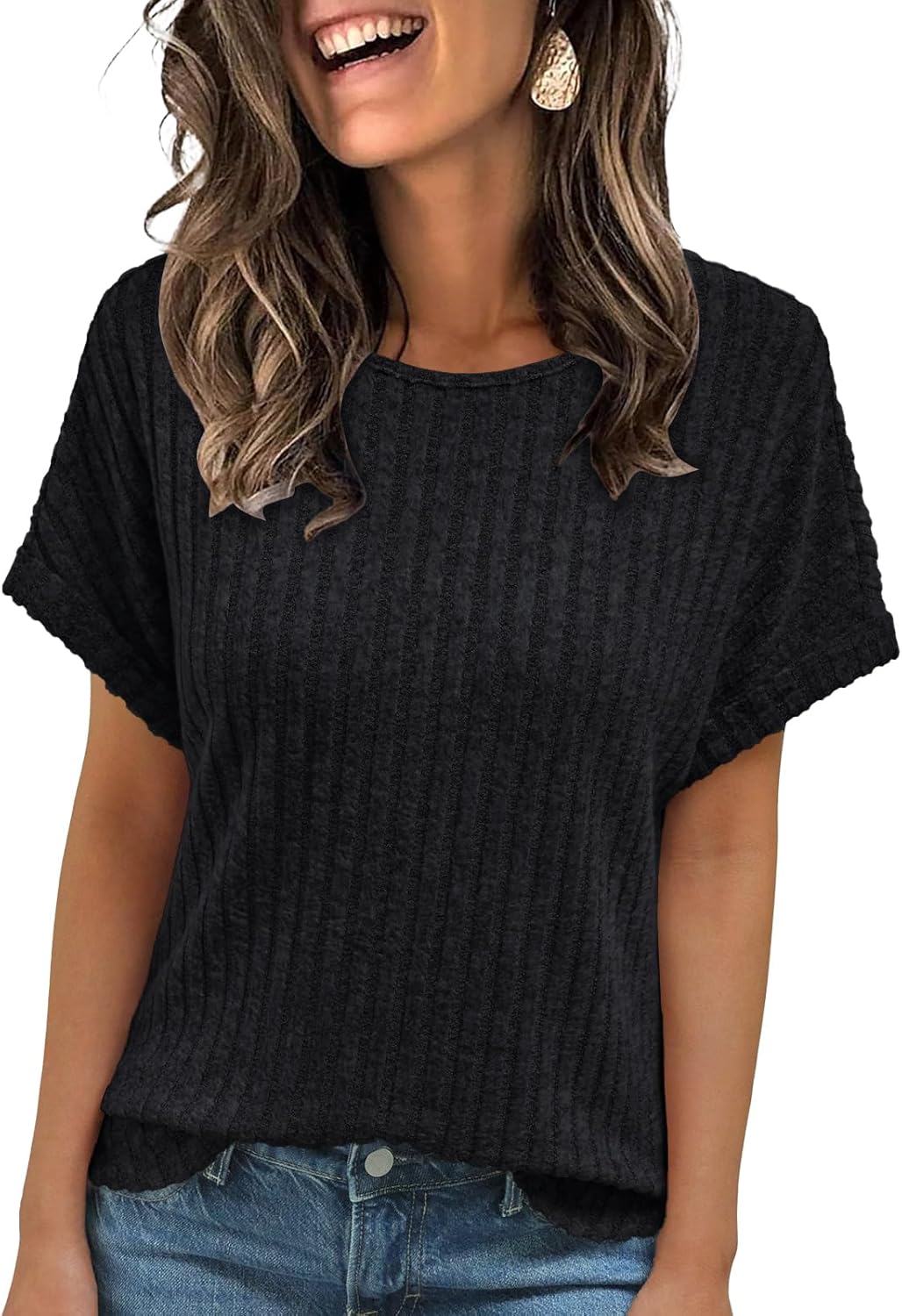 Women Shirts Fall Sweaters Regular Fit Short Sleeve Tunic Tops 2025 Dressy Casual Business Blouses