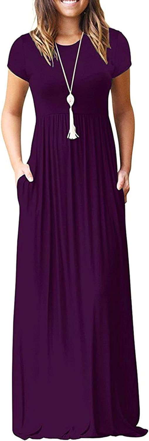 Women's Short Sleeve Loose Plain Casual Long Maxi Dresses for Women 2025