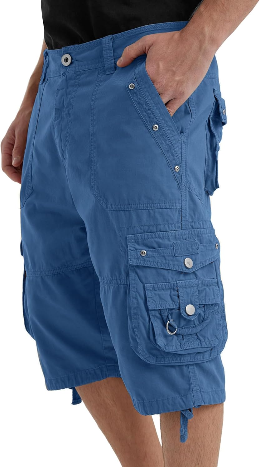 Men's Ripstop Cargo Shorts-Long Cotton Twill Straight Leg for Work Outdoor