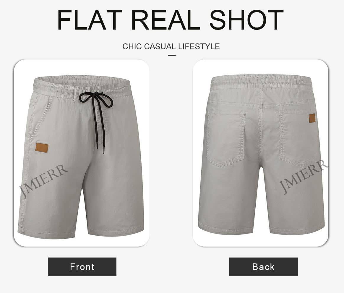 Mens Casual Shorts - Cotton Drawstring Summer Beach Stretch Twill Chino Golf Shorts