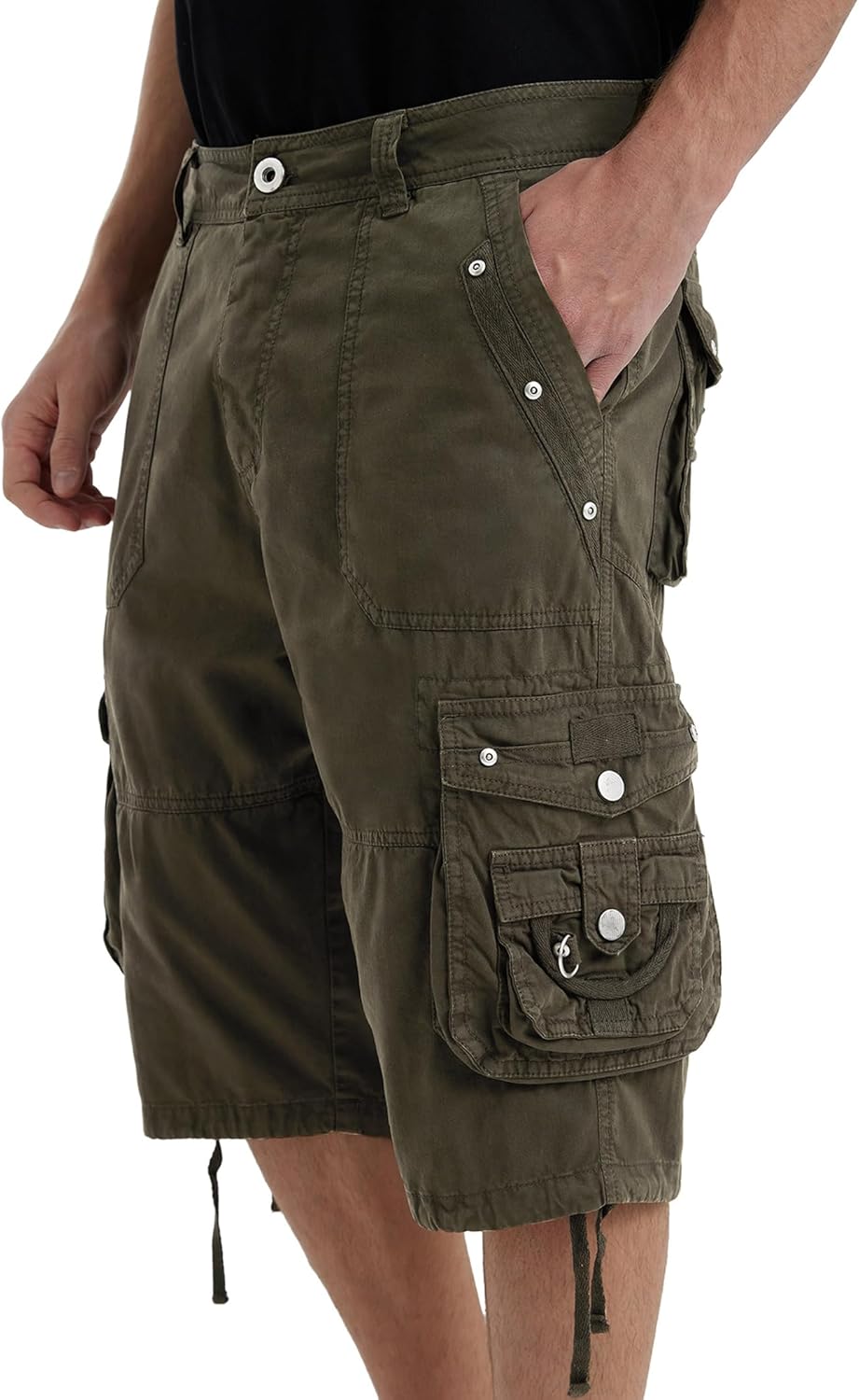 Men's Ripstop Cargo Shorts-Long Cotton Twill Straight Leg for Work Outdoor