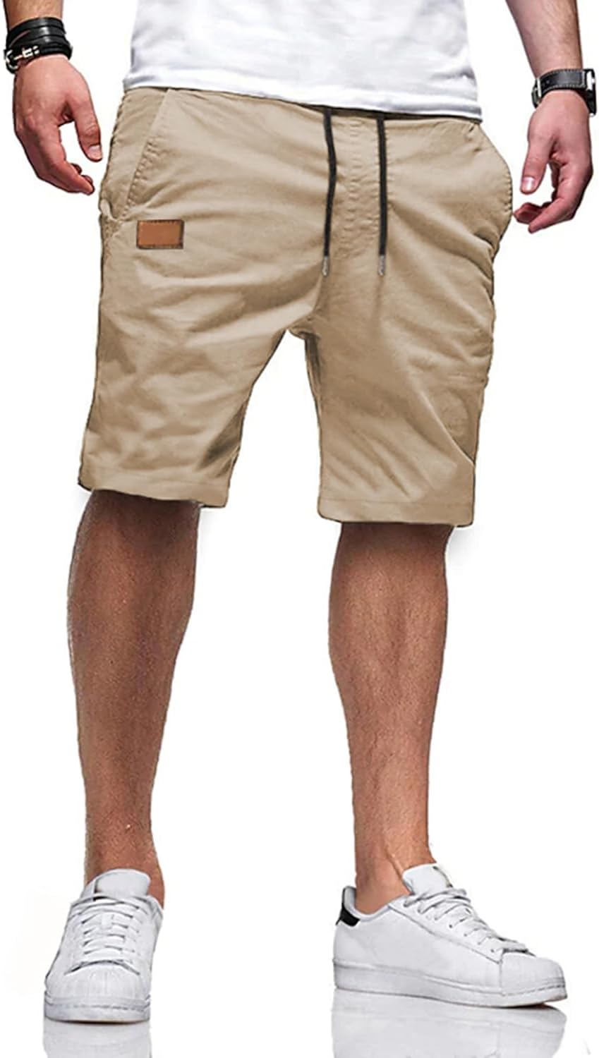Mens Casual Shorts - Cotton Drawstring Summer Beach Stretch Twill Chino Golf Shorts