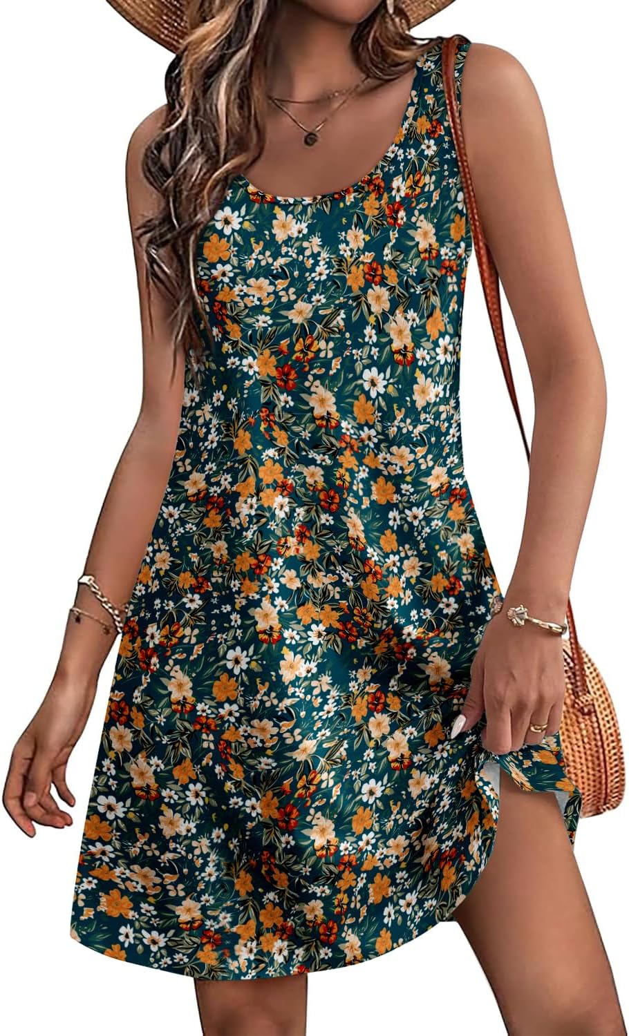 Women's Summer Dress 2025 Sleeveless Floral Boho Sundress Swimsuit Coverup Casual Loose Beach Vacation Tank Dresses